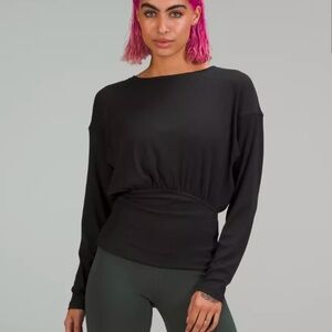 Ribbed Modal-Silk Blend Long Sleeve Shirt - Black